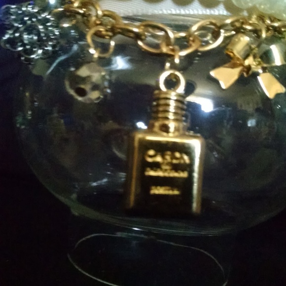 Bow Bottle Ribbon Rhinestones Charm Bracelet